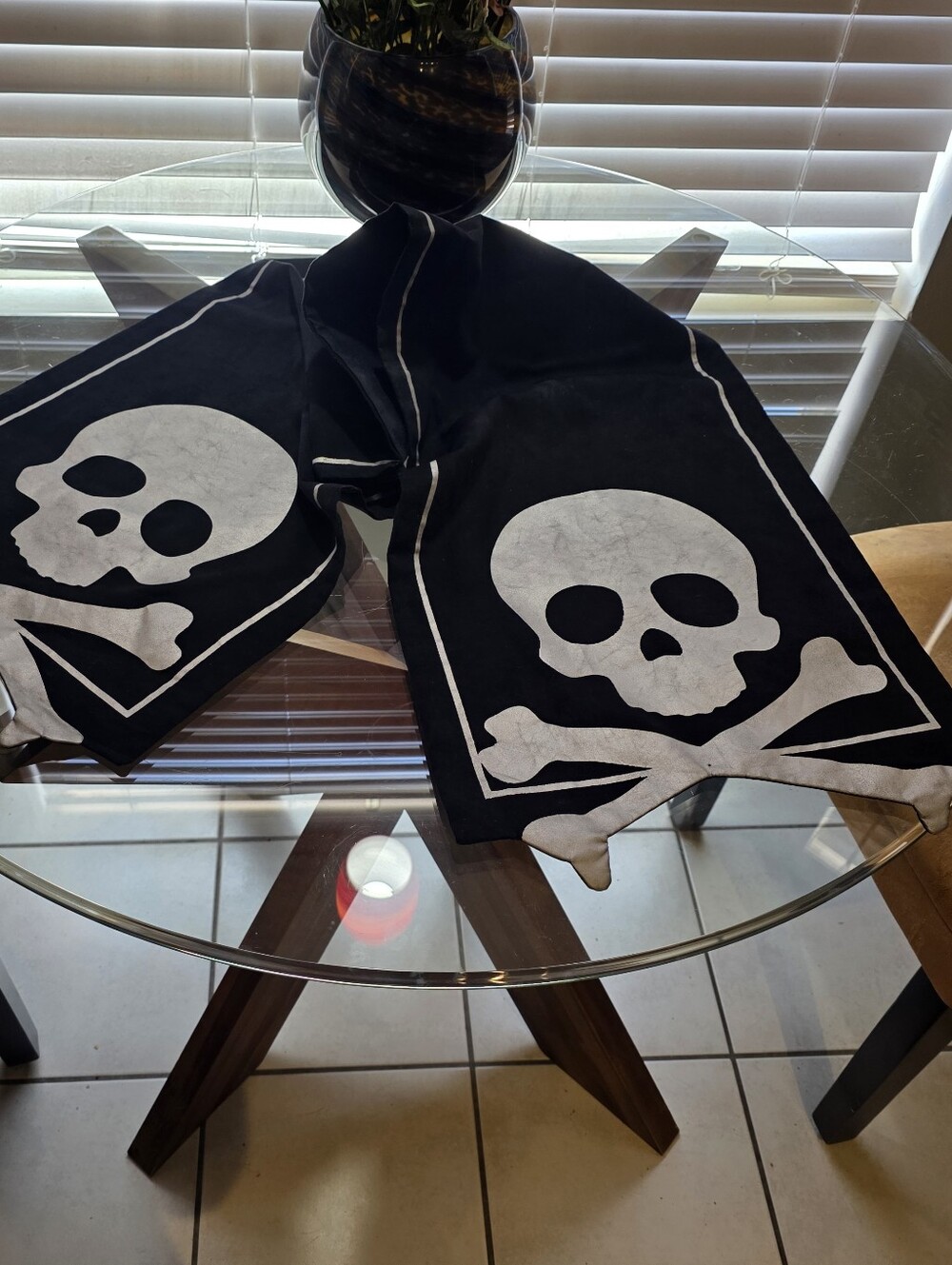 Skull and Crossbones Table Runner Halloween Pirate Party Home Decor Accent